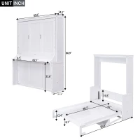 Space-Saving Design Queen Size Murphy Bed with Shelf, Solid Wood and MDF, 86" L x 69.5" W x 87" H, White(m-3)