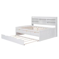 Classic Style Full Size Wooden Captain Bed with Built-in Bookshelves, 3 Storage Drawers, and Trundle, 79" L x 104.5" W x 47" H, White(m-12)
