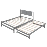 Full Size Platform Bed with Adjustable Trundle, Solid Pine Wood and MDF, 78" L x 97.5" W x 39.5" H, Gray(m-11)