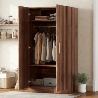 2-Door Wooden Wardrobe Armoire with 3 Storage Shelves, Solid Wood and MDF, 31.5" L x 20" W x 67" H, Brown(m-5)