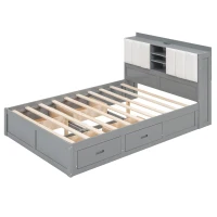 Vinsetto Wood Full Size Platform Bed with Storage Headboard, 4 Drawers, USB Charging Interface, 87" L x 56.5" W x 39.5" H, Gray(m-11)