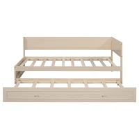 Vinsetto Vintage Style Twin Size Wood Daybed with Trundle and Guardrail, Solid Wood Construction, 77" L x 40.5" W x 31.5" H, Beige(m-9)