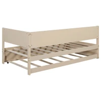 Vinsetto Vintage Style Twin Size Wood Daybed with Trundle and Guardrail, Solid Wood Construction, 77" L x 40.5" W x 31.5" H, Beige(m-15)