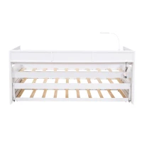 Twin XL Wood Daybed with 2 Trundles, 3 Storage Cubbies, USB Charging Design, and Free Light, 82" L x 129.5" W x 35.5" H, White(m-19)
