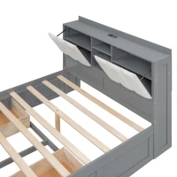 Vinsetto Wood Full Size Platform Bed with Storage Headboard, 4 Drawers, USB Charging Interface, 87" L x 56.5" W x 39.5" H, Gray(m-7)