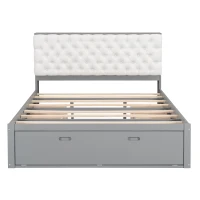 Wood Queen Size Platform Bed with Storage Headboard, Shoe Rack, and 4 Drawers, 90.5" L x 63" W x 43" H, Gray(m-12)