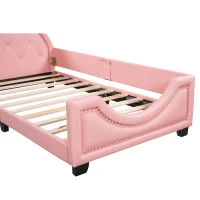 Twin Size Upholstered Daybed with Carton Ears Shaped Headboard, Sturdy Wood Frame, Easy Assembly, 80" L x 41" W x 37" H, Pink(m-8)