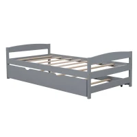Twin Size Platform Bed with Twin Size Trundle, Headboard and Footboard, Sturdy Pine Wood Construction, 77.5" L x 40.5" W x 22" H, Gray(m-2)