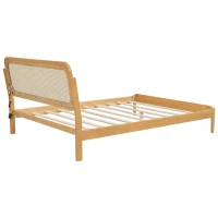 Vinsetto Queen Size Wood Storage Platform Bed with LED Light, Rattan Headboard, No Box Spring Required, 84.5" L x 63" W x 39.5" H, Antique Natural(m-11)