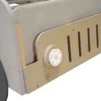Wood Twin Size Car Bed with Pillow, Ceiling Cloth, LED Lights, and Magazine Holder, 79" L x 42.5" W x 62" H, Natural(m-7)