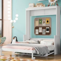 Space-Saving Design Queen Size Murphy Bed with Shelf, Solid Wood and MDF, 86" L x 69.5" W x 87" H, White(m-6)