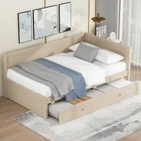 Vinsetto Vintage Style Twin Size Wood Daybed with Trundle and Guardrail, Solid Wood Construction, 77" L x 40.5" W x 31.5" H, Beige(m-1)