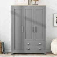 3 Door Storage Wardrobe with Cabinets, 2 Hanging Rods, and Drawers, 47" L x 20" W x 68" H, Gray(m-1)
