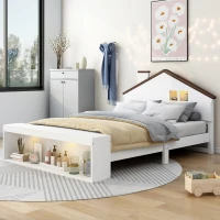Full Size House Platform Bed with LED Lights, Multi-Storage, and Sturdy Pine Wood Construction, 87.5" L x 58.5" W x 39.5" H, White(m-5)