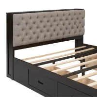 Wood Queen Size Platform Bed with Storage Headboard, Shoe Rack, and 4 Drawers, 90.5" L x 63" W x 43" H, Espresso(m-6)