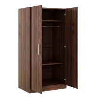2-Door Wooden Wardrobe Armoire with 3 Storage Shelves, Solid Wood and MDF, 31.5" L x 20" W x 67" H, Brown(m-11)