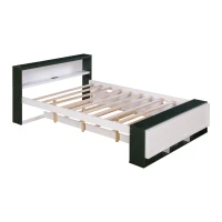 Vinsetto Full Size Platform Bed with Trundle, Storage Headboard and Footboard, USB Charging Ports, 92.5" L x 97.5" W x 32.5" H, White+Green(m-2)