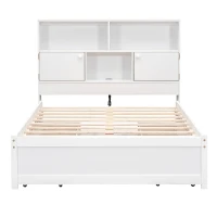 Vinsetto Full Size Platform Bed with Storage Headboard, Charging Station, and 4 Drawers, Solid Wood and MDF, 85" L x 55" W x 48" H, White(m-11)