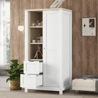 Bedroom Storage Wardrobe with Hanging Rods, 2 Drawers, Open Shelves, and Sliding Door, 31.5" L x 20.5" W x 68" H, White(m-5)