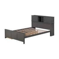Vinsetto Full Size Platform Bed with Storage Headboard, Sliding Door, 2 Drawers, Solid Wood and MDF, 89" L x 58" W x 42" H, Gray(m-13)
