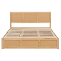 Queen Size Wood Platform Bed with Underneath Storage, 2 Drawers, and Sturdy Wood Frame, 82" L x 63.5" W x 37.5" H, Natural(m-13)