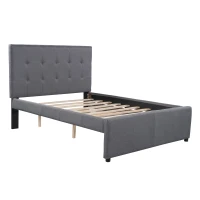 Vinsetto Full Size Linen Upholstered Platform Bed with Headboard and 2 Drawers, Solid Wood Frame, Built-in Slats, 79" L x 58" W x 47" H, Gray(m-10)
