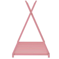 Metal Twin Size House Platform Bed with Triangle Structure, Sturdy Frame, and Safety Railings, 78" L x 41" W x 63" H, Pink(m-11)