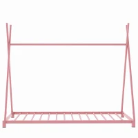 Metal Twin Size House Platform Bed with Triangle Structure, Sturdy Frame, and Safety Railings, 78" L x 41" W x 63" H, Pink(m-8)