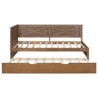 Vinsetto Twin Size Wood Daybed with Trundle, Rustic Guardrail, Solid Wood Construction, 77.5" L x 42" W x 33.5" H, Brown(m-11)
