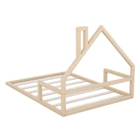 Full Size Wood Floor Bed with House-Shaped Headboard, Sturdy Pine Wood Construction, Easy Assembly, 78" L x 56.5" W x 46.5" H, Natural(m-9)