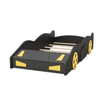 Twin Size Race Car-Shaped Platform Bed with Wheels and Storage, Solid Wood and MDF, 90.5" L x 40" W x 15.5" H, Black(m-9)
