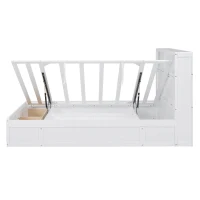 Wood Queen Size Hydraulic Platform Bed with Storage LED Headboard, Charging Station, and 2 Drawers, 90.5" L x 63" W x 47" H, White(m-17)