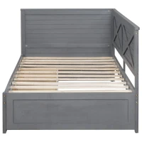 Vinsetto Twin Size Wood Daybed with 2 Drawers, Rustic Guardrail, Solid Pine Wood and MDF, 77.5" L x 42" W x 33.5" H, Grey(m-11)