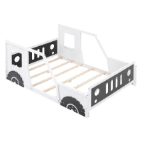 Full Size Classic Car-Shaped Platform Bed with Wheels, Sturdy Pine Wood and MDF Frame, Easy Assembly, 77.5" L x 57" W x 32" H, White(m-7)