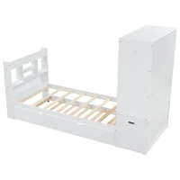 Vinsetto Twin Size Platform Bed with Storage Headboard, Footboard, Pull Out Shelves, and Twin Size Trundle, 101" L x 41.5" W x 65.5" H, White(m-14)