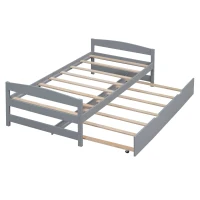 Twin Size Platform Bed with Twin Size Trundle, Headboard and Footboard, Sturdy Pine Wood Construction, 77.5" L x 40.5" W x 22" H, Gray(m-7)