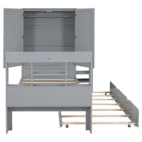 Twin Size Platform Bed with Storage Headboard, Footboard, Pull Out Shelves, and Twin Size Trundle, 101" L x 41.5" W x 65.5" H, Gray(m-11)