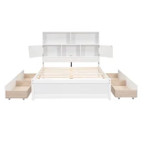 Vinsetto Full Size Platform Bed with Storage Headboard, Charging Station, and 4 Drawers, Solid Wood and MDF, 85" L x 55" W x 48" H, White(m-12)