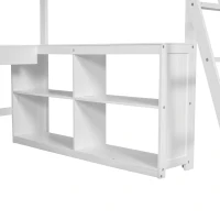Full Size Loft Bed with U-shaped Desk, Drawers, Storage Shelves, and Sturdy Wood Frame, 77.5" L x 70" W x 75.5" H, White(m-8)
