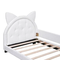 Teddy Fleece Twin Size Upholstered Daybed with Carton Ears Shaped Headboard, Sturdy Frame, Easy to Assemble, 80" L x 41" W x 37" H, White(m-7)