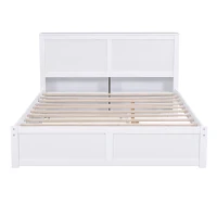 Queen Size Storage Platform Bed with Pull Out Shelves and Twin XL Trundle, Solid Wood and MDF, 111.5" L x 93.5" W x 39.5" H, White(m-2)