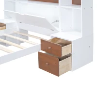 Vinsetto Twin Size Platform Bed with Storage Headboard, Drawers, and Nightstands, Solid Wood and MDF, 87" L x 73.5" W x 45" H, White(m-8)