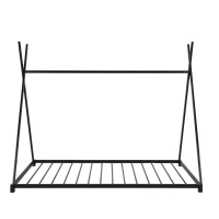 Metal Twin Size House Platform Bed with Triangle Structure, Sturdy Frame, and Safety Railings, 78" L x 41" W x 63" H, Black(m-8)