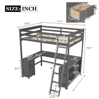 Full Size Loft Bed with U-shaped Desk, Drawers, Storage Shelves, and Sturdy Wood Frame, 77.5" L x 70" W x 75.5" H, Antique Brown(m-3)