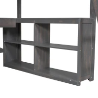 Full Size Loft Bed with U-shaped Desk, Drawers, Storage Shelves, and Sturdy Wood Frame, 77.5" L x 70" W x 75.5" H, Antique Brown(m-10)