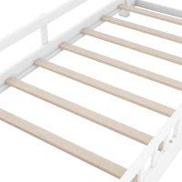 Wood Twin Size Platform Bed with Built-in LED Light, Storage Headboard, Guardrail, and Sturdy Construction, 87" L x 43" W x 31" H, White(m-7)