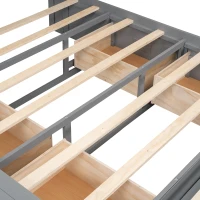 Wood Queen Size Platform Bed with Storage Headboard, Shoe Rack, and 4 Drawers, 90.5" L x 63" W x 43" H, Gray(m-8)