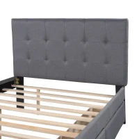 Vinsetto Full Size Linen Upholstered Platform Bed with Headboard and 2 Drawers, Solid Wood Frame, Built-in Slats, 79" L x 58" W x 47" H, Gray(m-5)