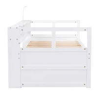 Twin XL Wood Daybed with 2 Trundles, 3 Storage Cubbies, USB Charging Design, and Free Light, 82" L x 129.5" W x 35.5" H, White(m-18)