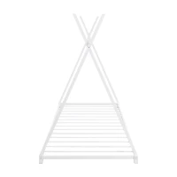 Metal Twin Size House Platform Bed with Triangle Structure, Sturdy Frame, and Safety Railings, 78" L x 41" W x 63" H, White(m-11)